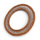 Rustic French Provence Wicker Round Mirror, Organic Modern, Handmade, France