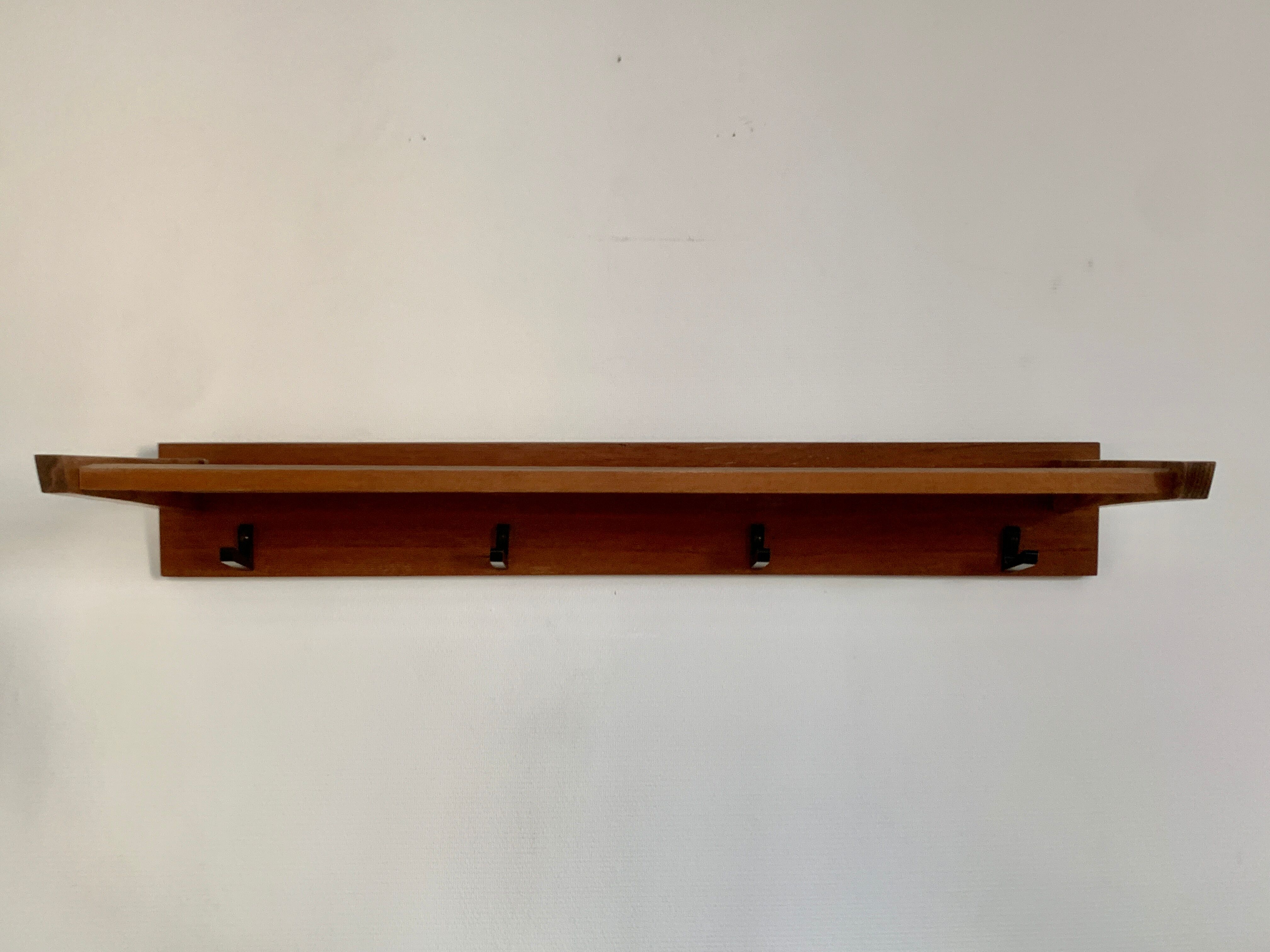 Vintage Scandinavian teak wall coat rack 1960's
