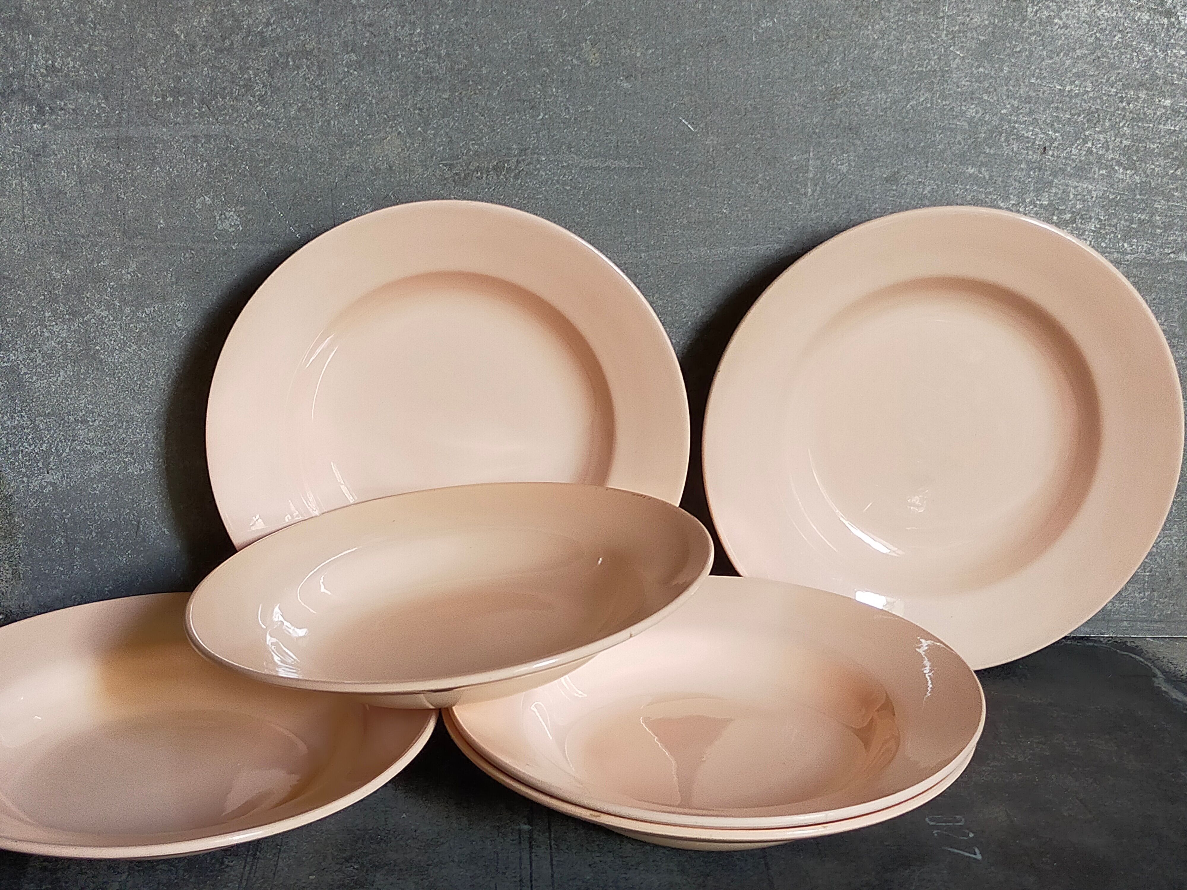 Six pastel earthenware plates from Digoin and Sarreguemines antiques