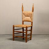 Spanish brutalist rustic Dining Chairs in Oak and Rush