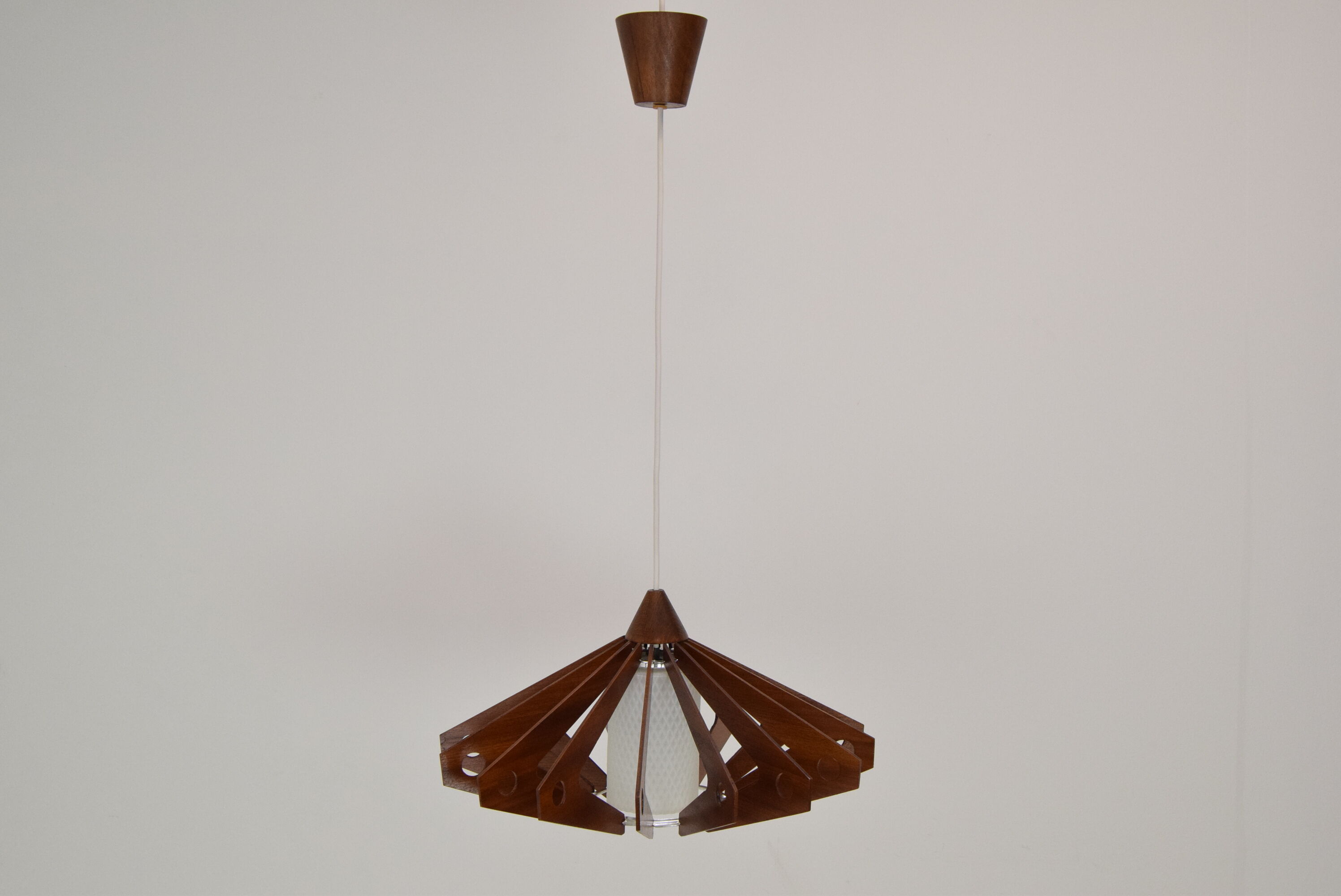 Mid-century wood pendant/drevo humpolec,czechoslovakia,1970's