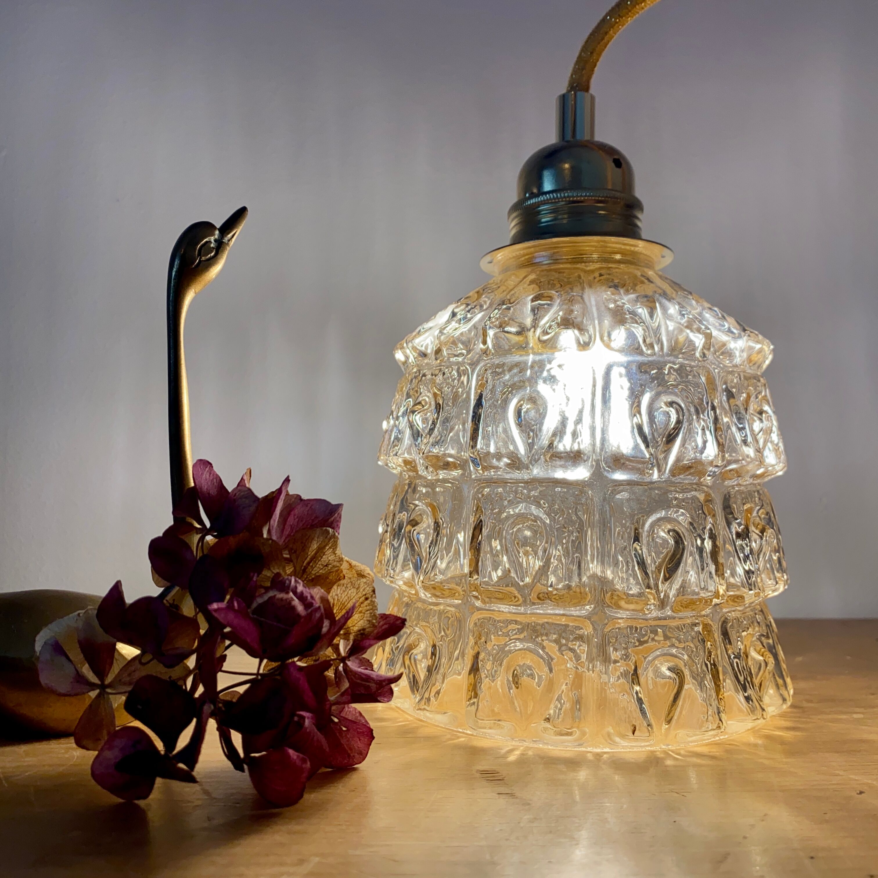 Vintage amber glass globe lamp
