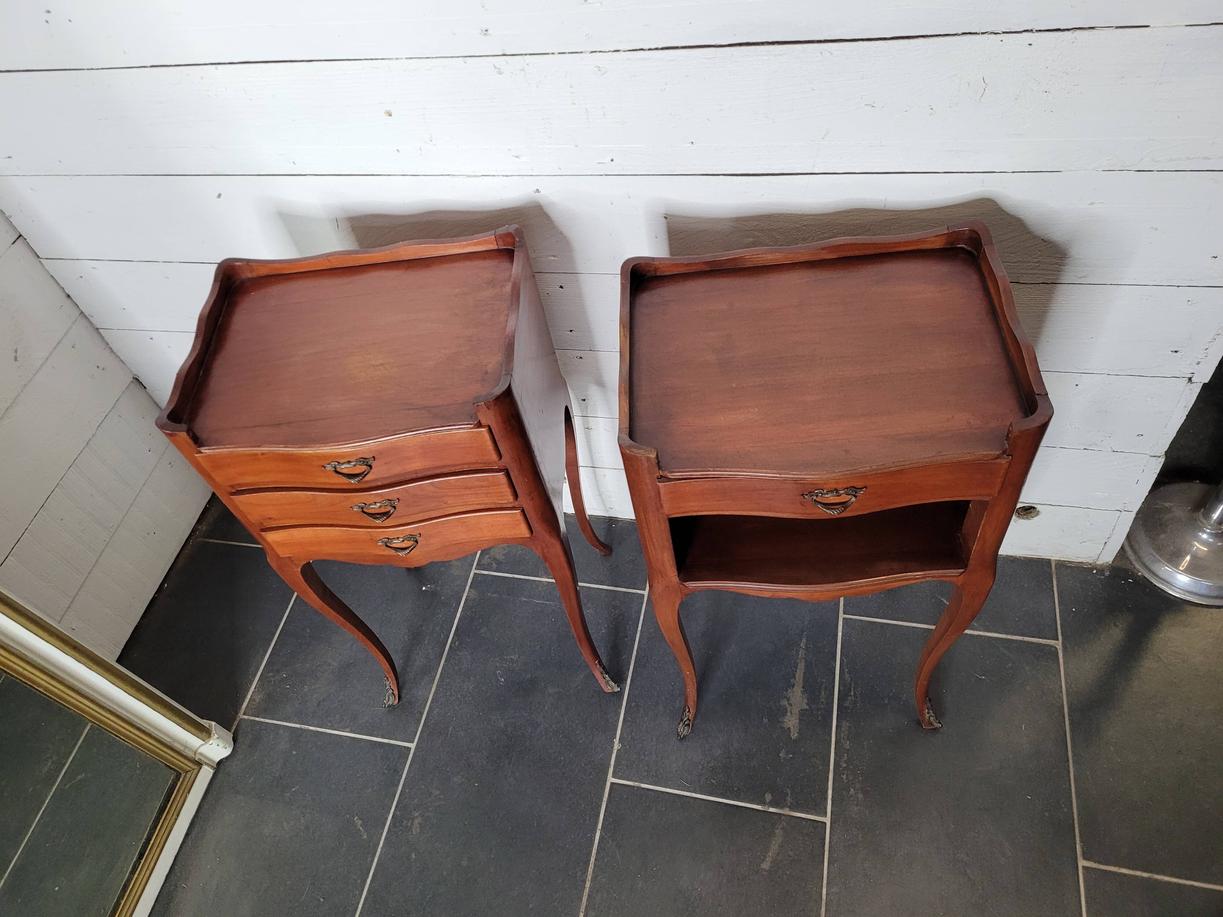 Pair of Louis XV style bedside tables in cherry wood