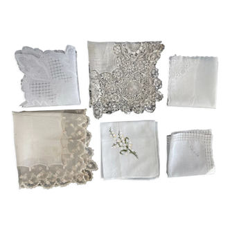 Set of 6 antique embroidered handkerchiefs