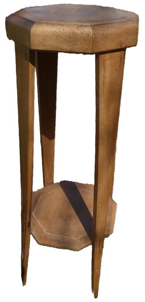 Large octagonal Art Deco marquetry stand. Spacer shelf-Wood fillet decorations 20