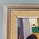 Mid-century modern swedish "streets of portugal" street scene oil painting, framed