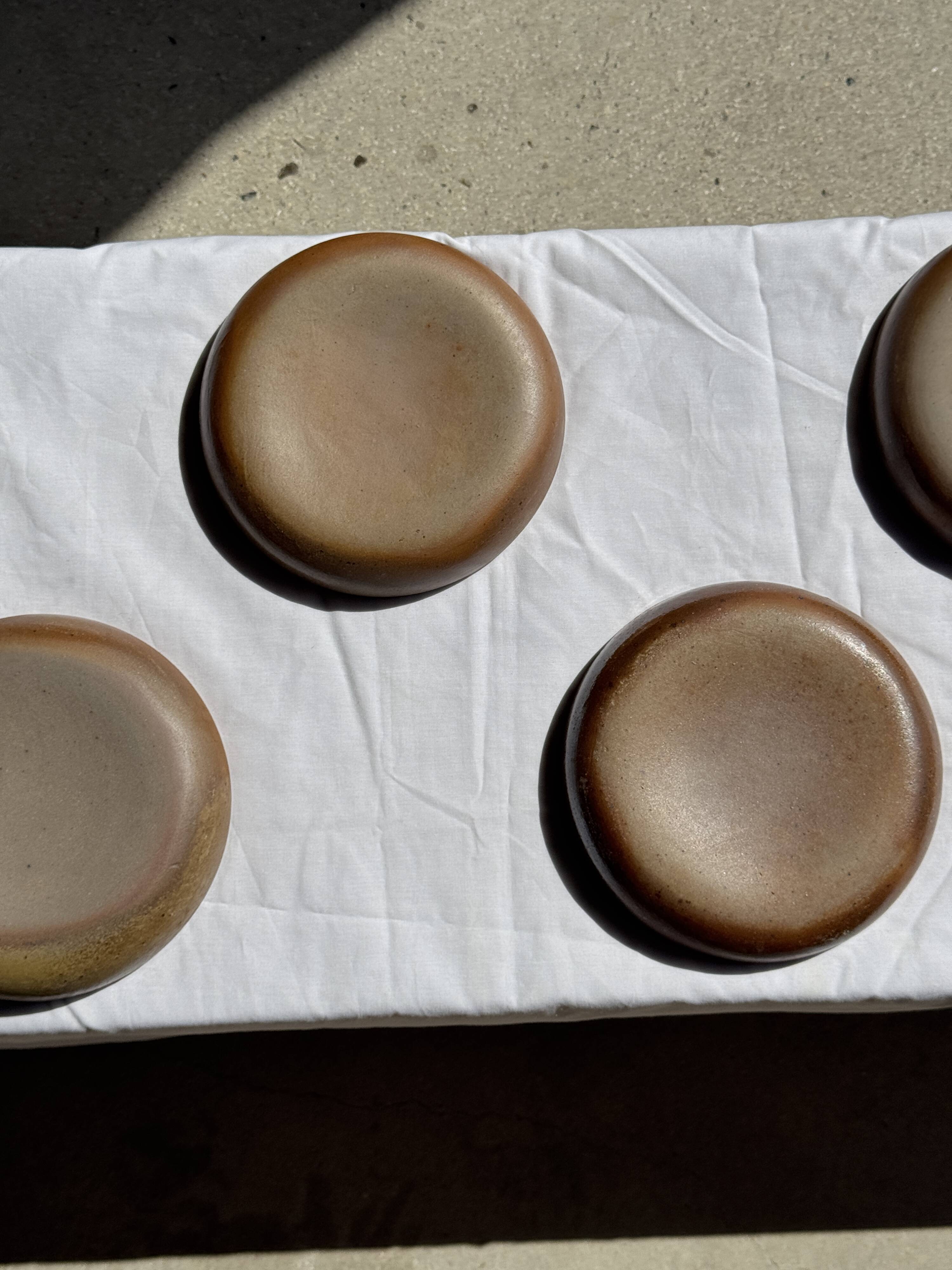 Set of 6 handmade ceramic deep plates in glazed beige D19.5 H4