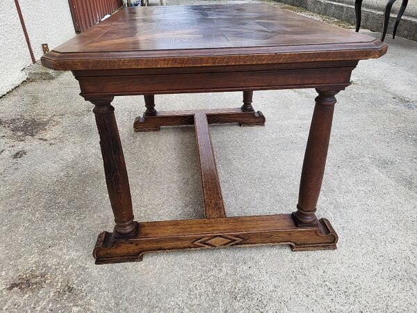 Table rectangulaire en chene plateau parquete du xix ème siecle