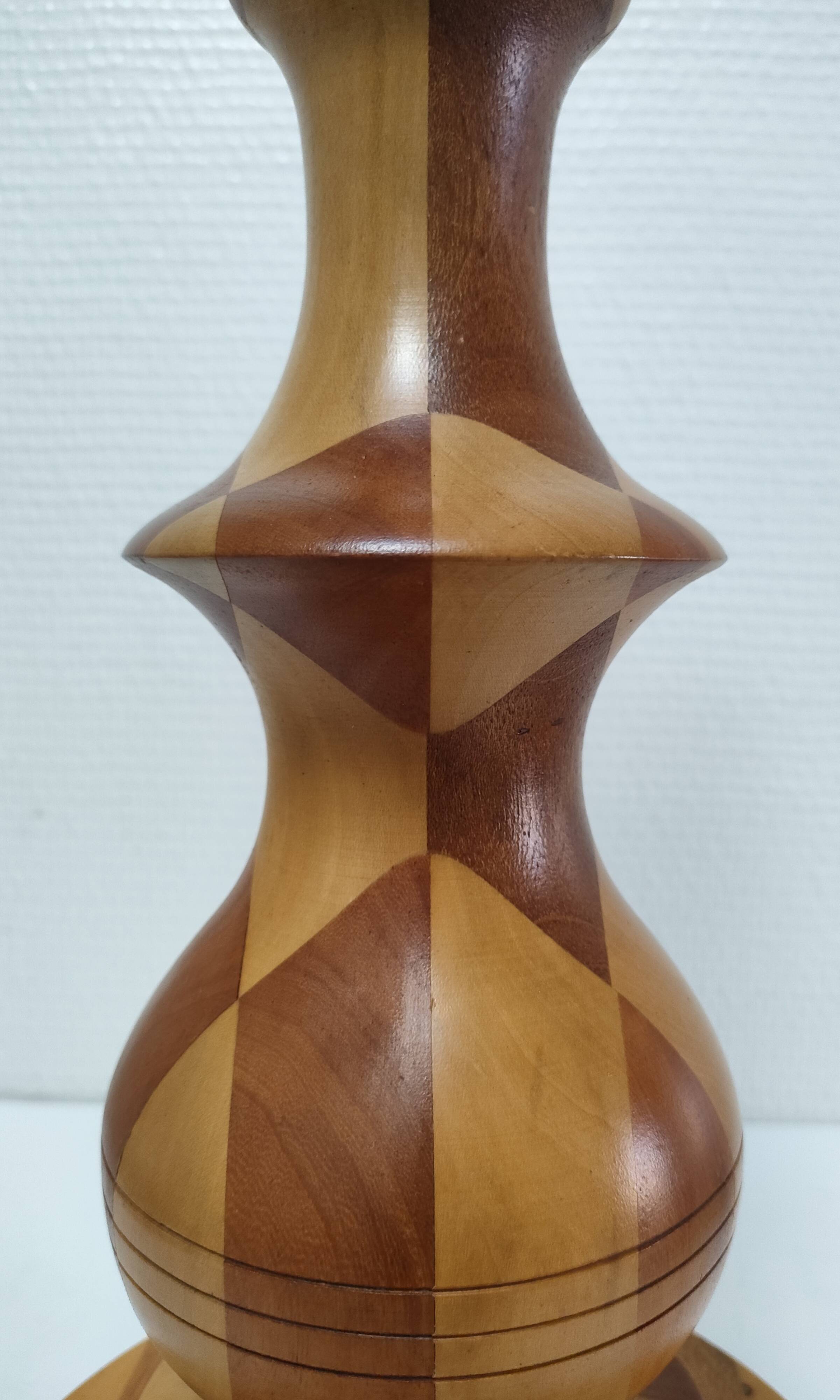 Turned wooden lamp and vintage wood inlay