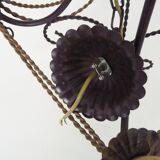 Vintage 4-arm, 4-light chandelier from the 1980s. Brown and gold metal.