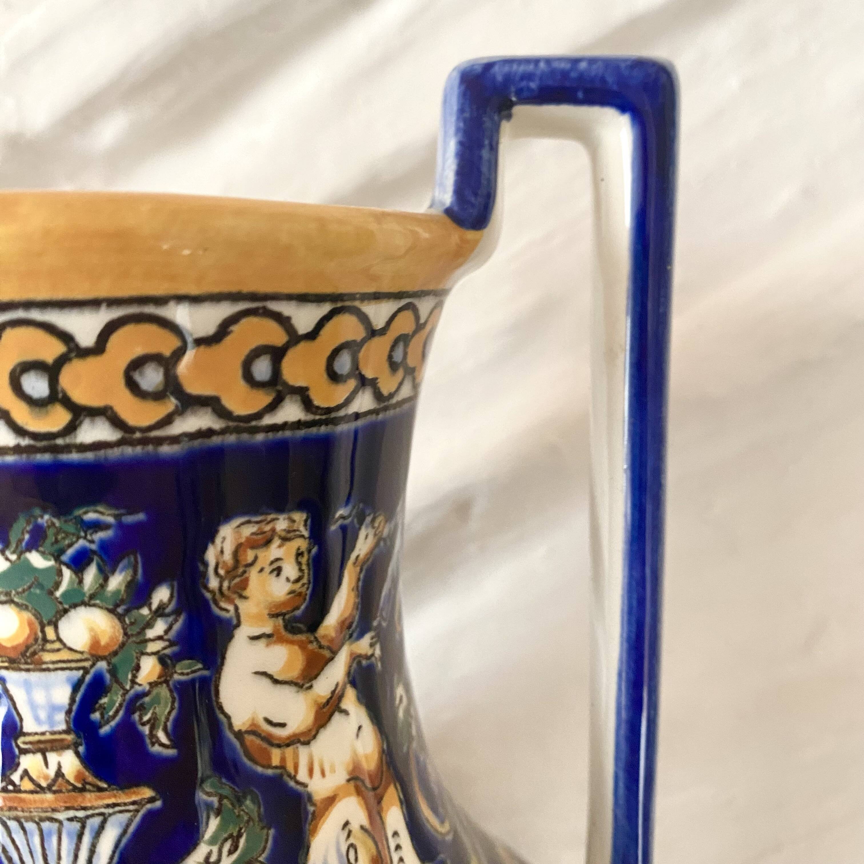 Renaissance decorated earthenware amphora vase from Gien