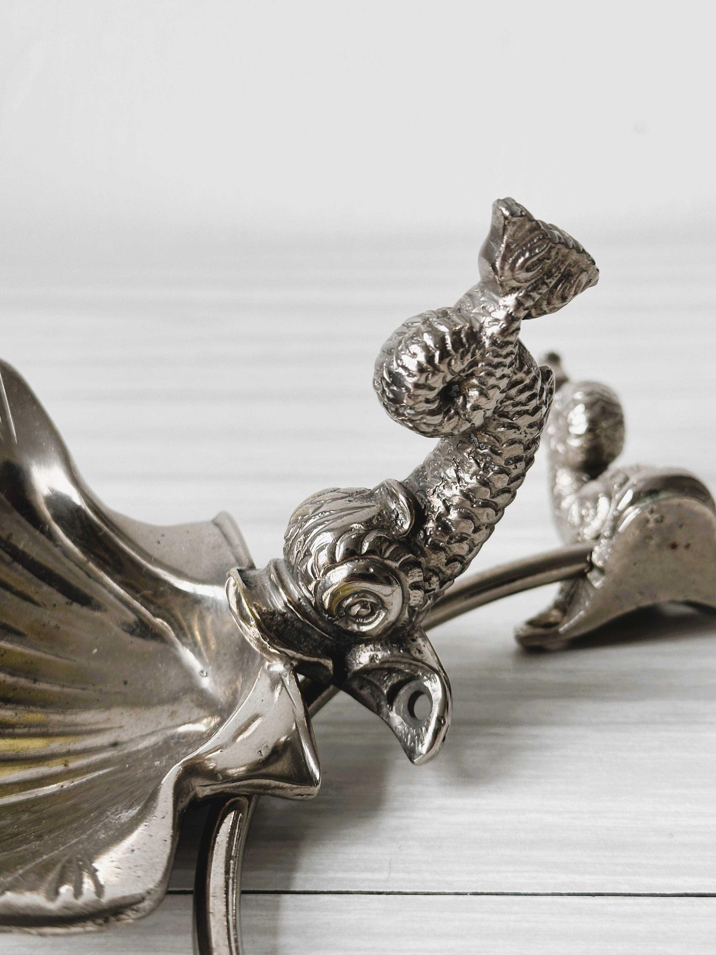 Vintage silver metal wall mounted soap dish and towel holder set