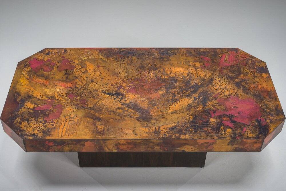 Vintage copper coffee table by Bernhard Rohne, 1970s