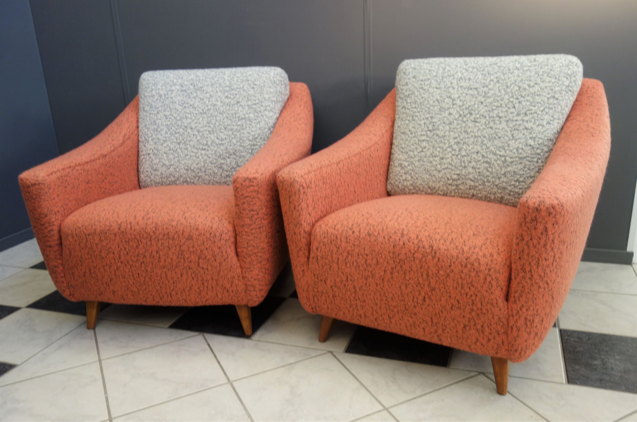 Set of pink and grey club chairs 1960s
