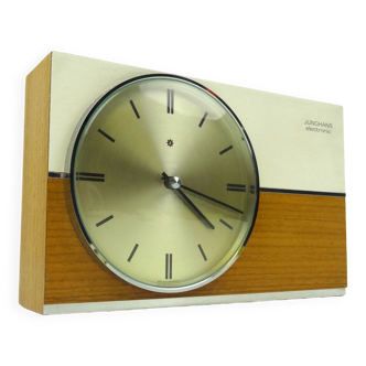 Rare horloge de bureau en teck du milieu du siècle par Junghans Ato Mat Allemagne 1960