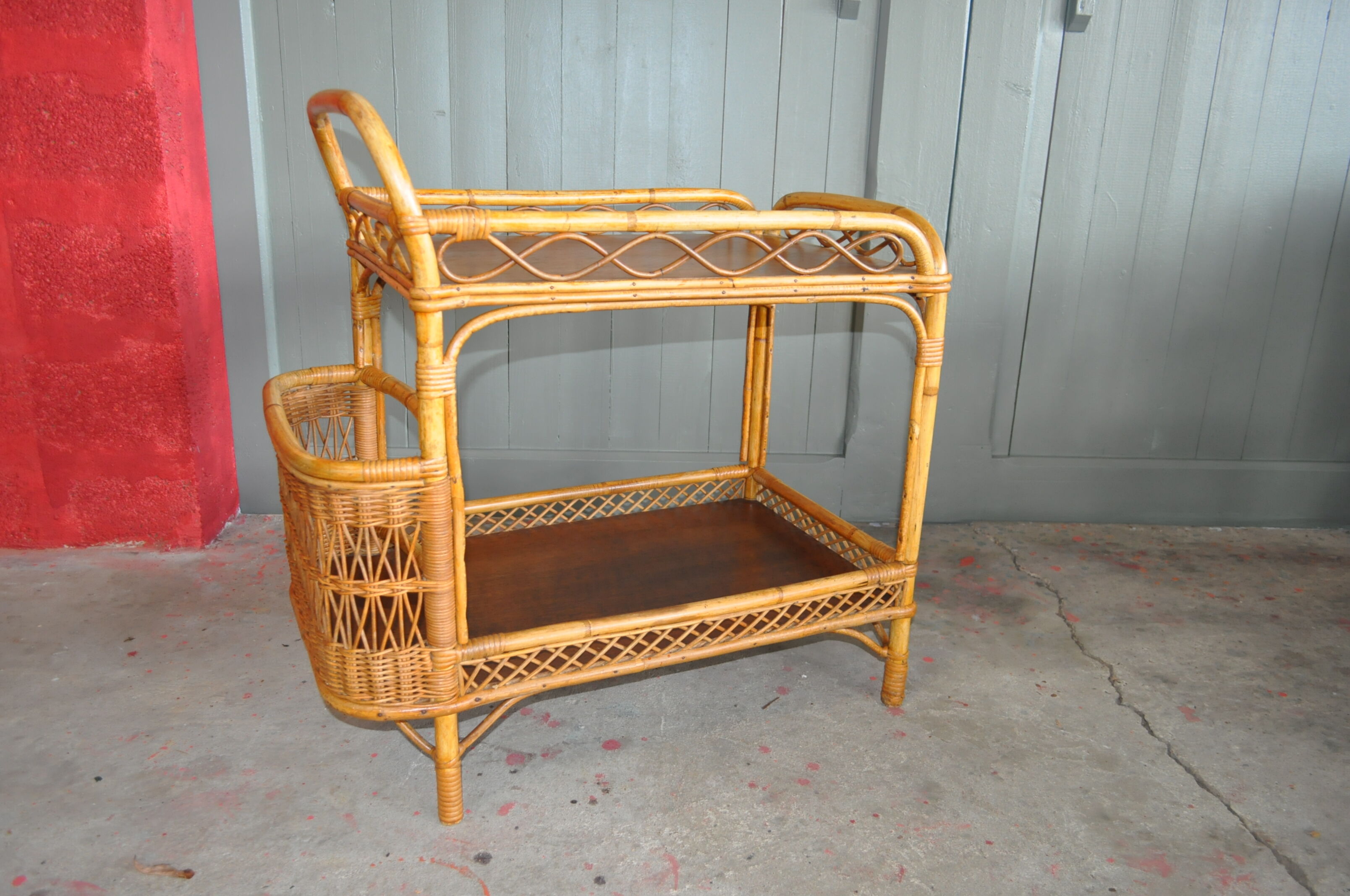 Rattan service trolley
