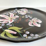 LONGWY earthenware dish with lilies signed L. VALENTI