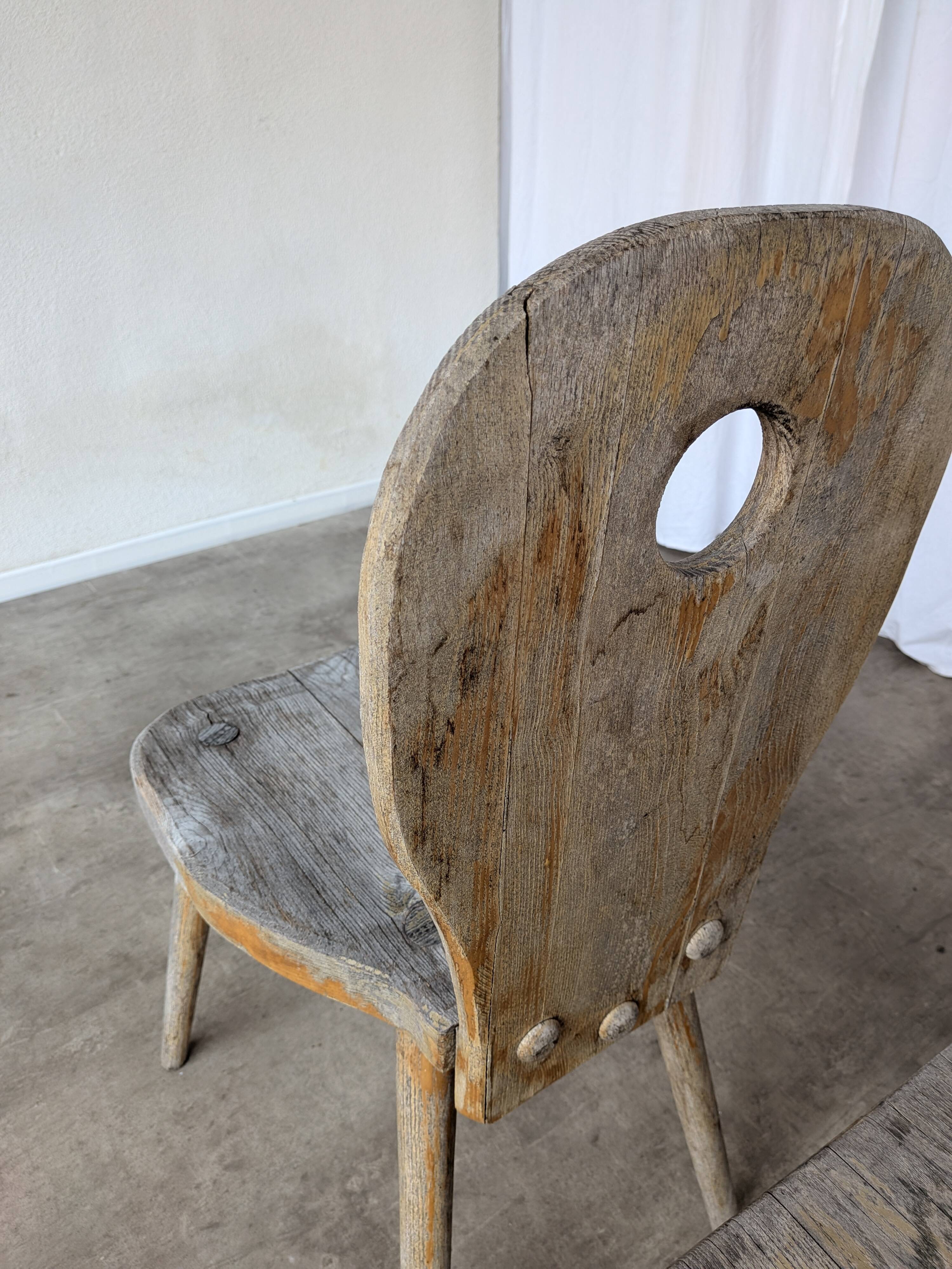 Set of 2 Rustic Primitive Wooden Chairs / Weathered Farmhouse Dining Chairs