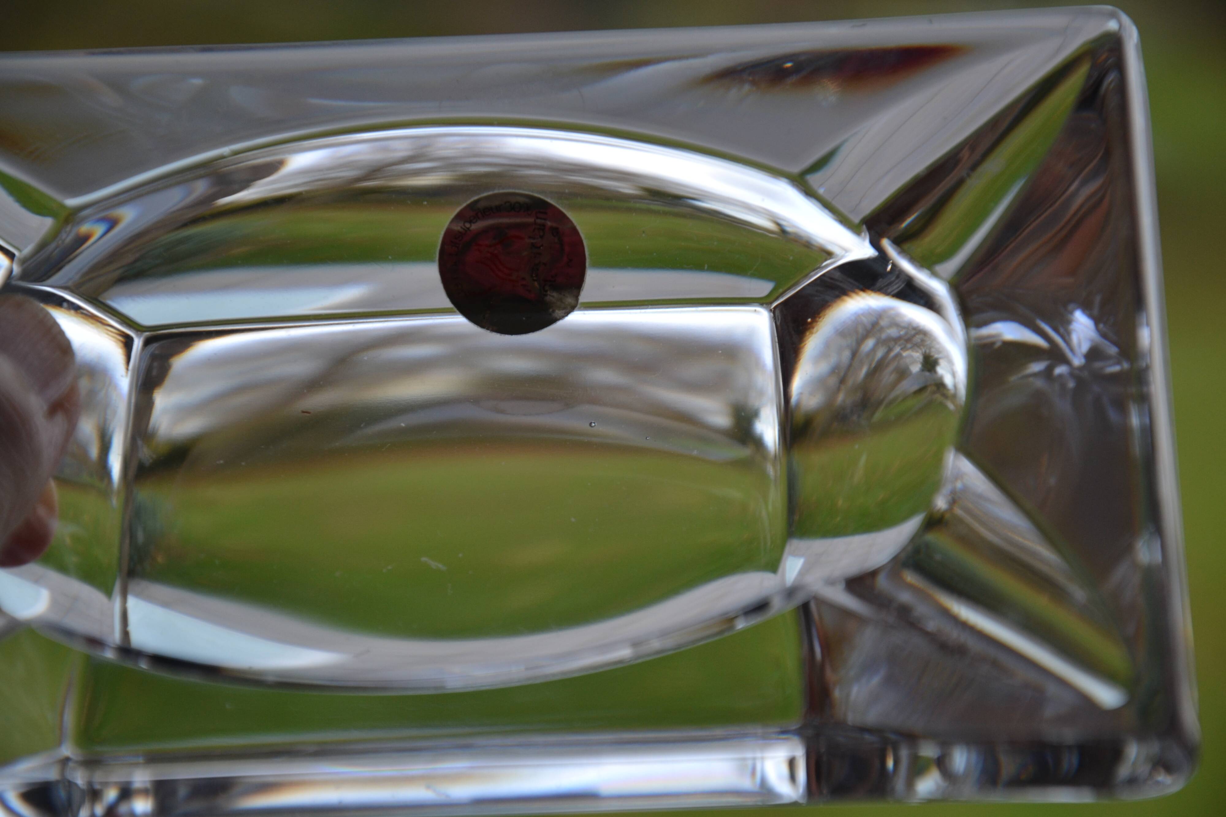 Antique crystal ashtray with its leather stand