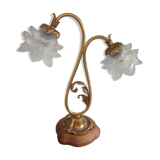 Bronze lamp has 2 tulips shaped flowers