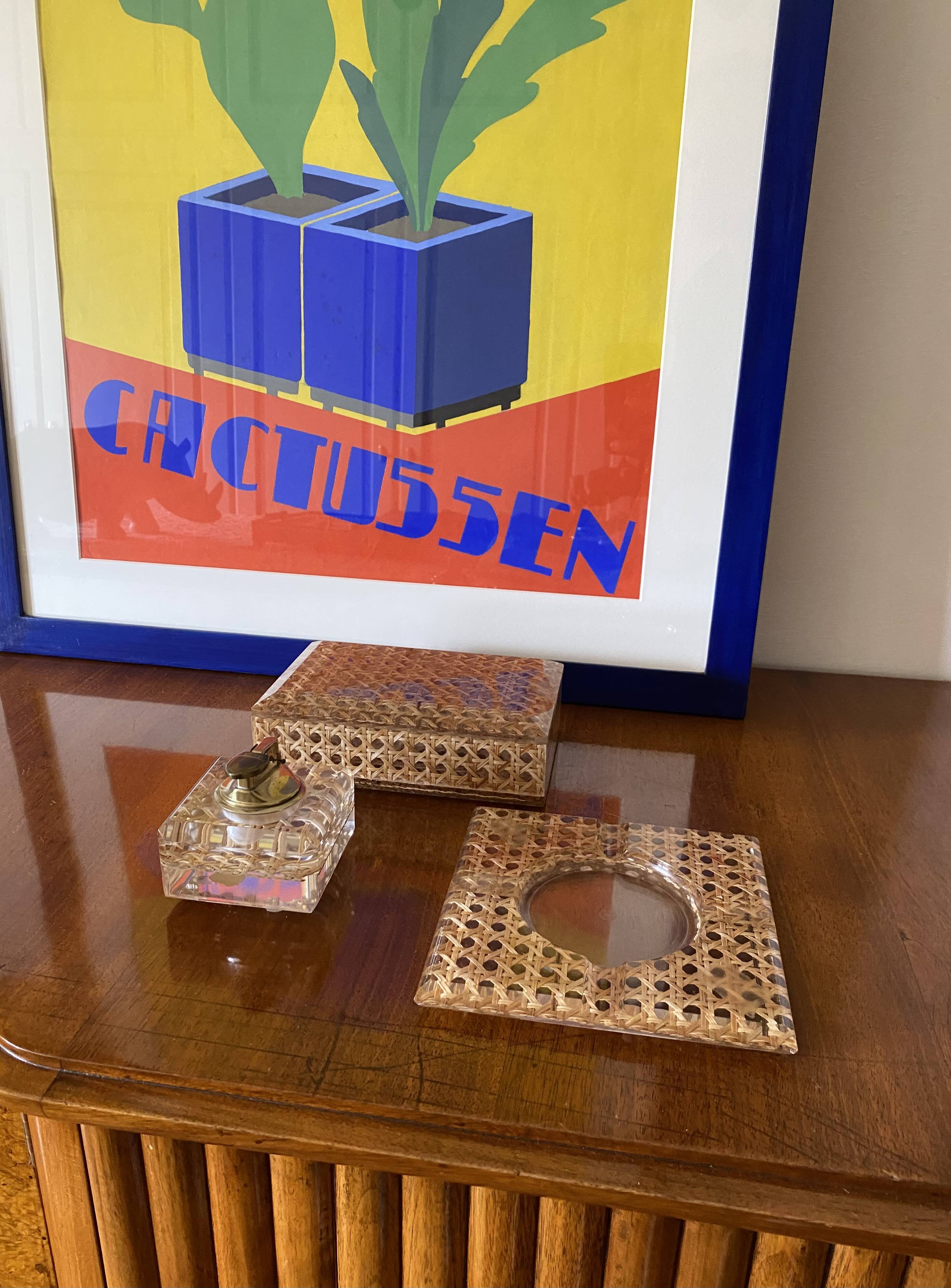 Hollywood regency smoking set, lucite and Vienna stray, Italy 1970