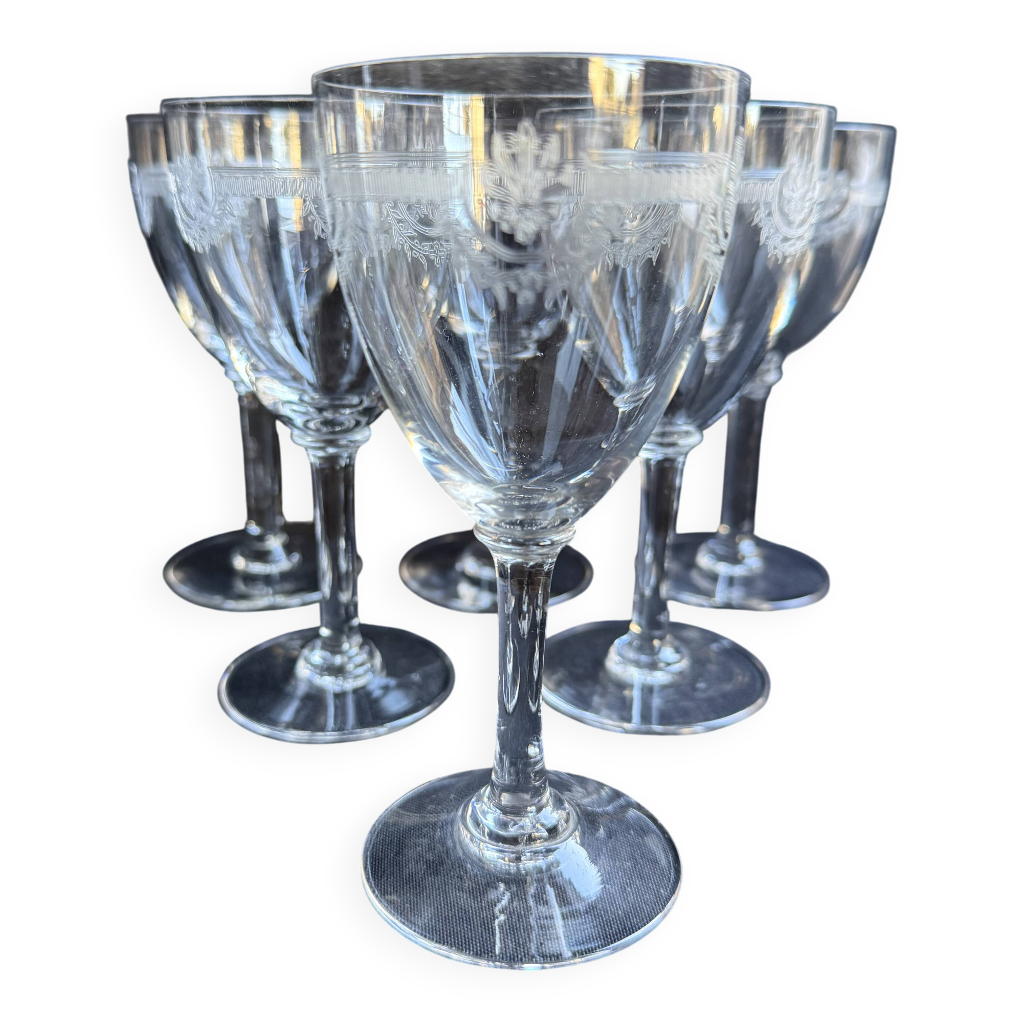 6 Saint Louis wine glasses Manon service Pantograph engraving IV