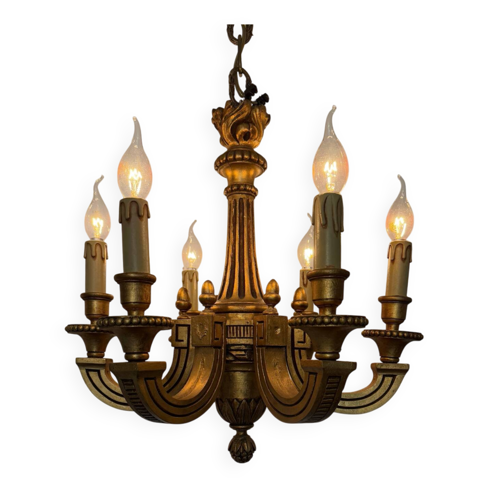 60s carved wood candle chandelier