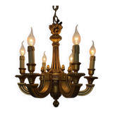 60s carved wood candle chandelier