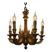 60s carved wood candle chandelier