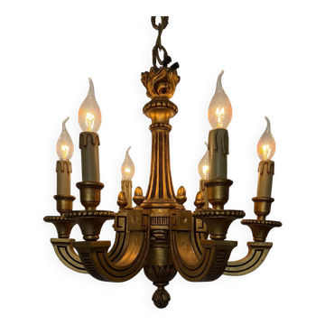 60s carved wood candle chandelier