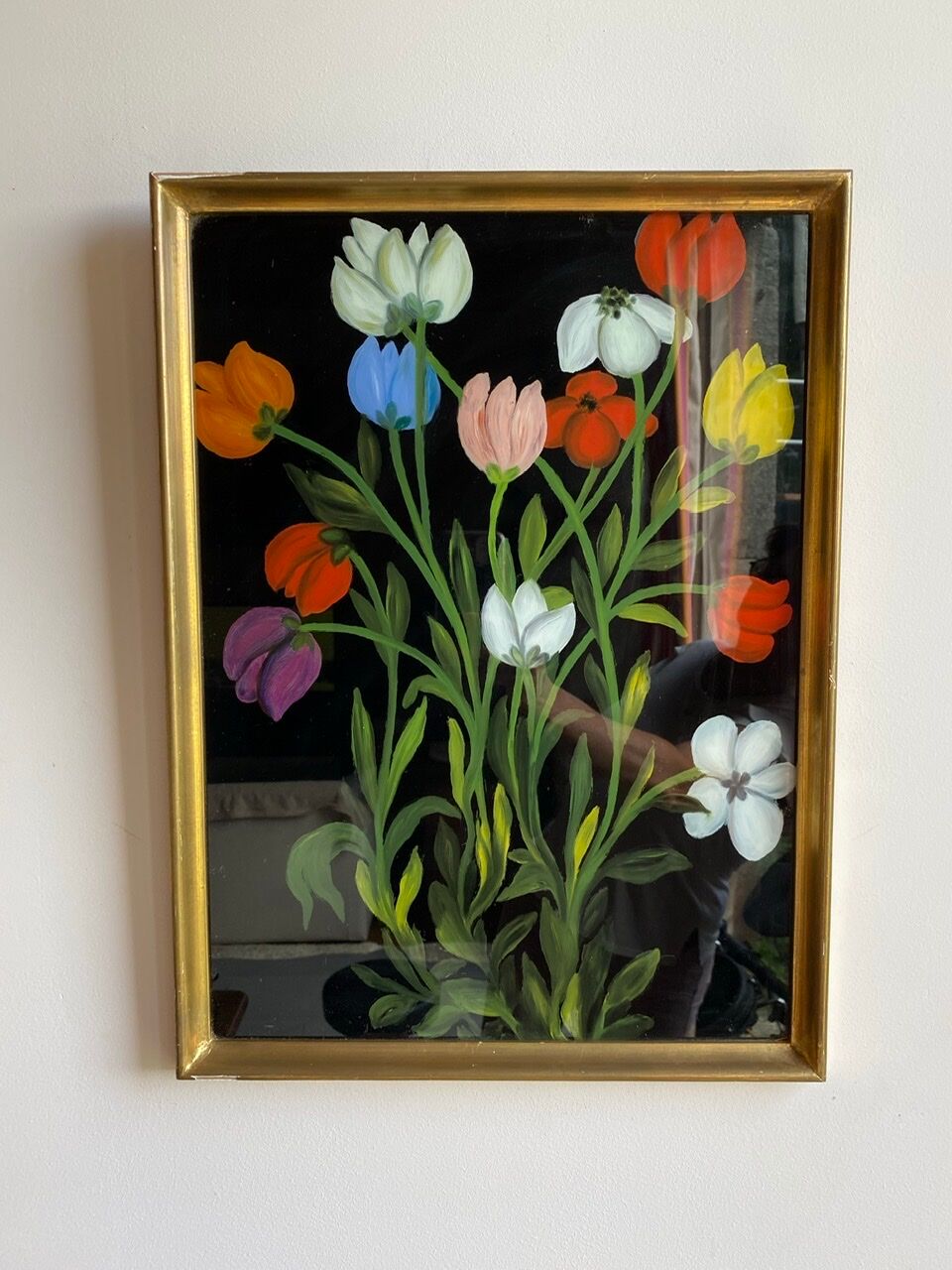 Old painting, still life with tulips, 20th century