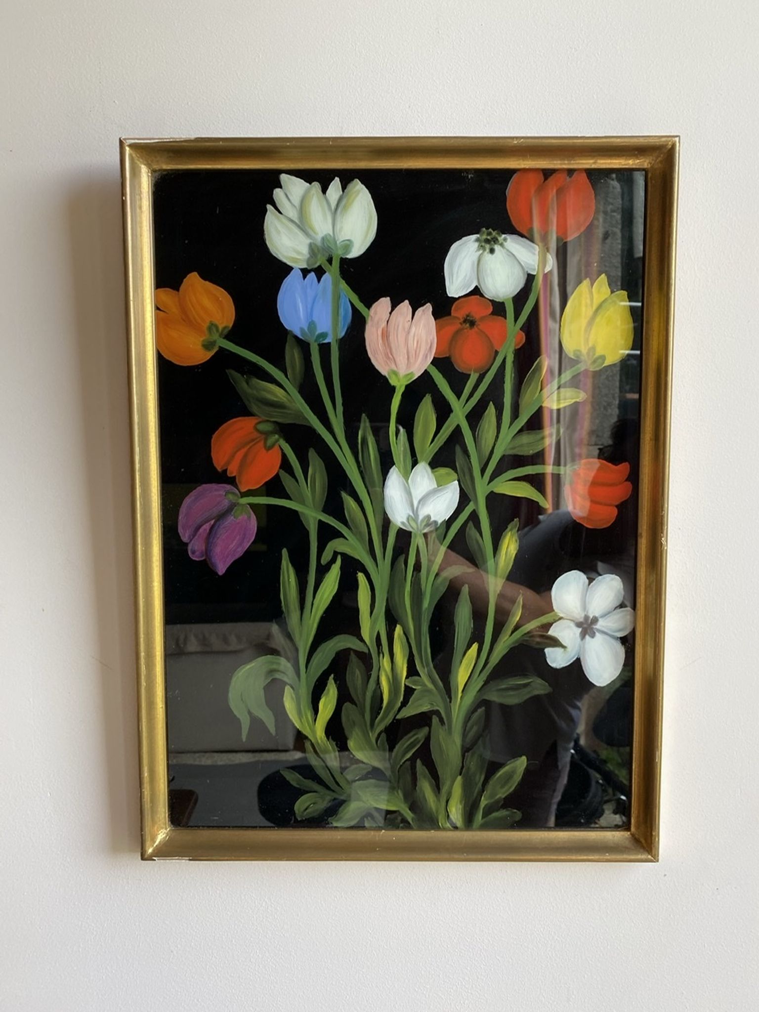 Tableau ancien , nature morte aux tulipes XX siècle
