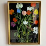 Tableau ancien , nature morte aux tulipes XX siècle