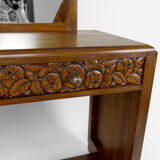 Art deco dressing table in sculpted walnut, france, circa 1930