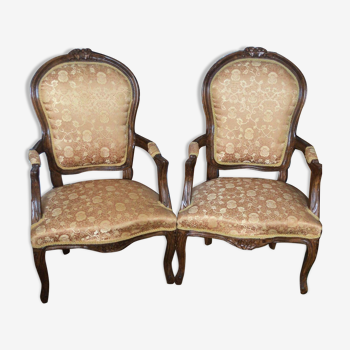 Paire de fauteuils bergère dorés style Louis Philippe