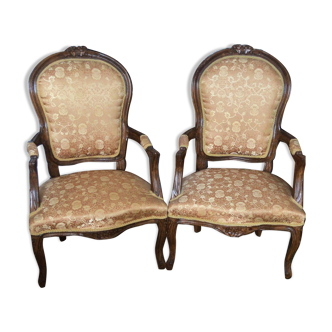 Paire de fauteuils bergère dorés style Louis Philippe