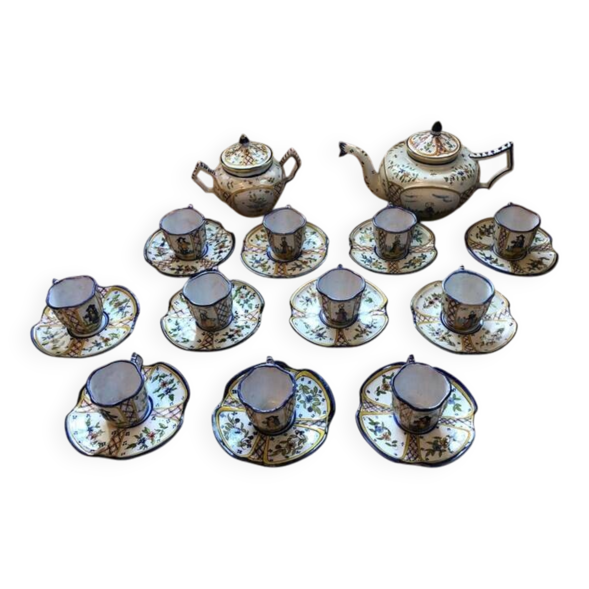 Antique Henriot Quimper Faience Coffee Set, Breton Folk Art, 1893-1904