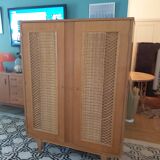 Vintage wooden and rattan cabinet