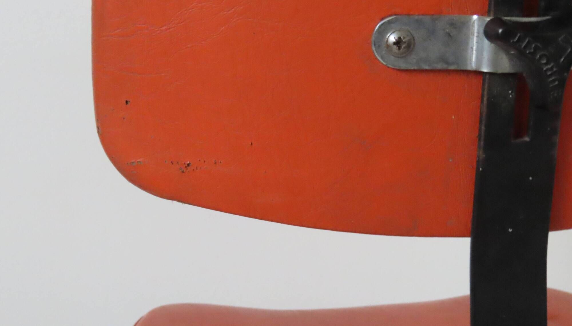 Eurosit vintage industrial workshop chair in chromed metal and orange imitation leather