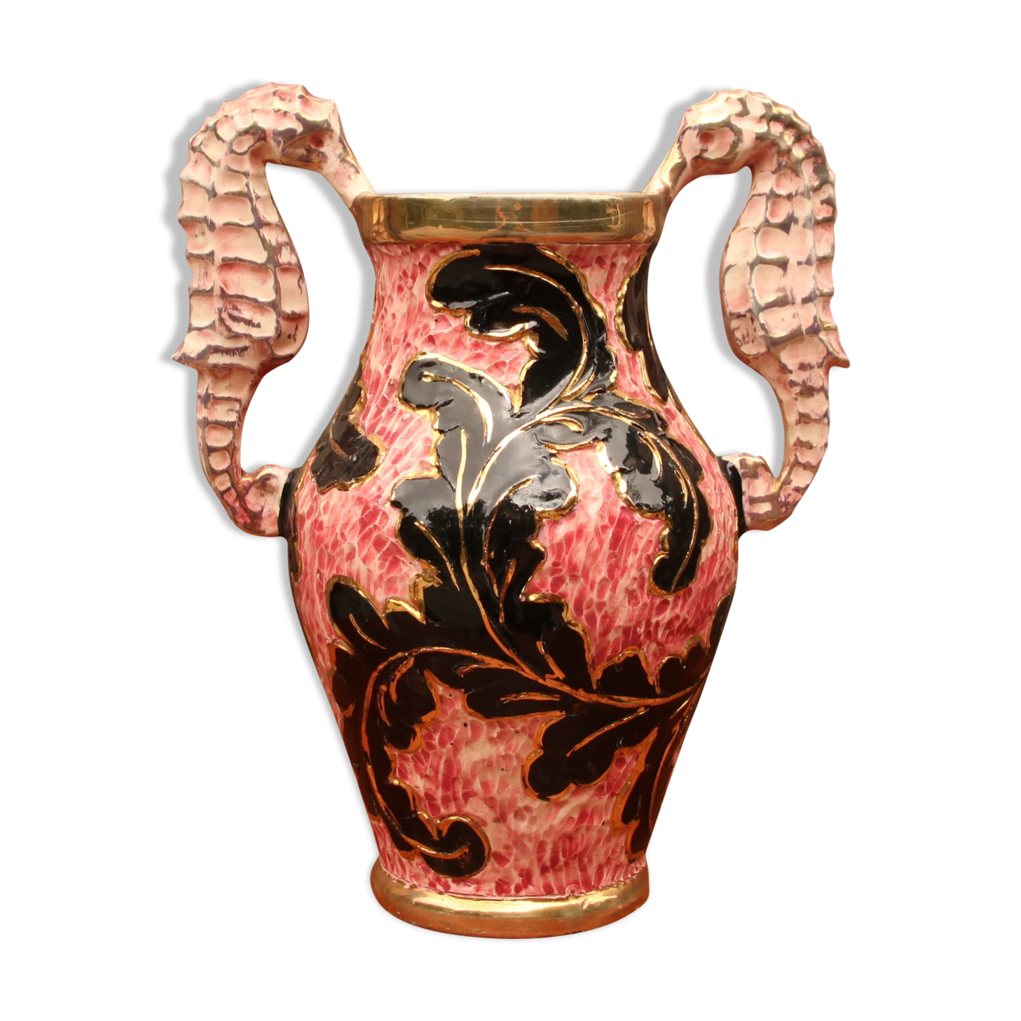 Pink ceramic vase Monaco with leaf decoration