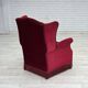 1970s, Danish highback armchair, red furniture velour, ash wood.