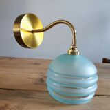 Applique globe vintage en verre dépoli bleu