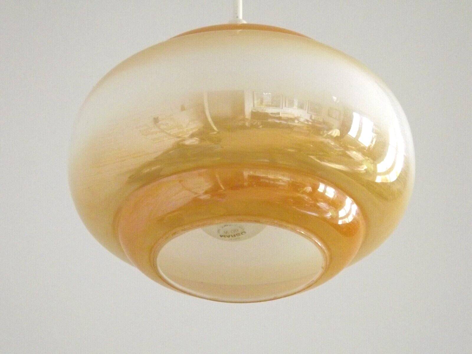 French vintage amber & white pearlized glass hanging ceiling light 4479