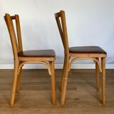 Four chairs Baumann 1960 with bars seated skaï brown label