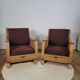 Pair of "Corbeille" armchairs in solid oak and chocolate velvet – S