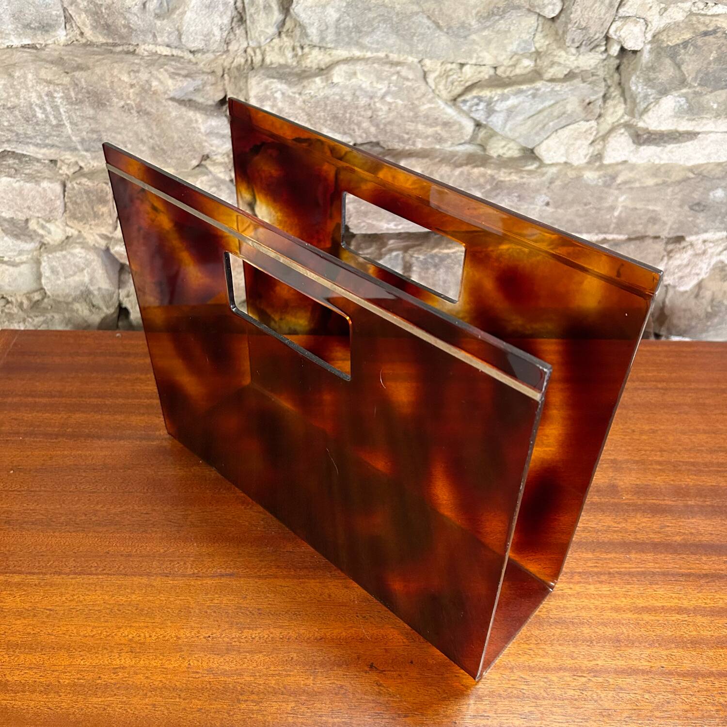 Magazine holder in plexiglass and brass from the 70s