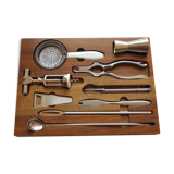 Teak wooden cocktail bar tool set, 1960s.