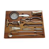 Ensemble d’outils de bar à cocktails en bois de teck, années 1960.