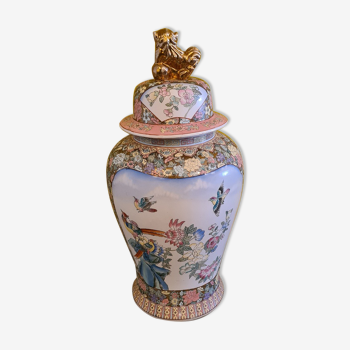 Vase couvert vintage en porcelaine chinoise famille rose, années 1970