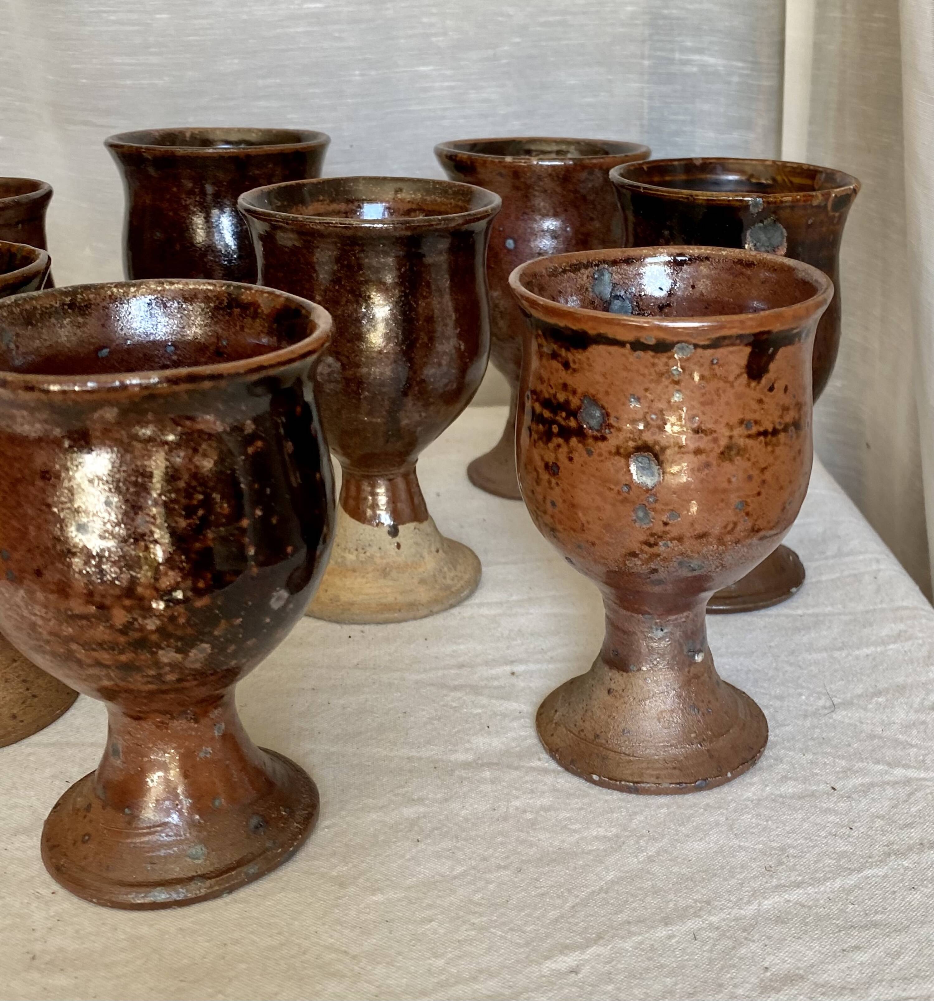 Service de 8 verres grès pyrite vintage 1960 d'Albert THIRY (Vallauris)
